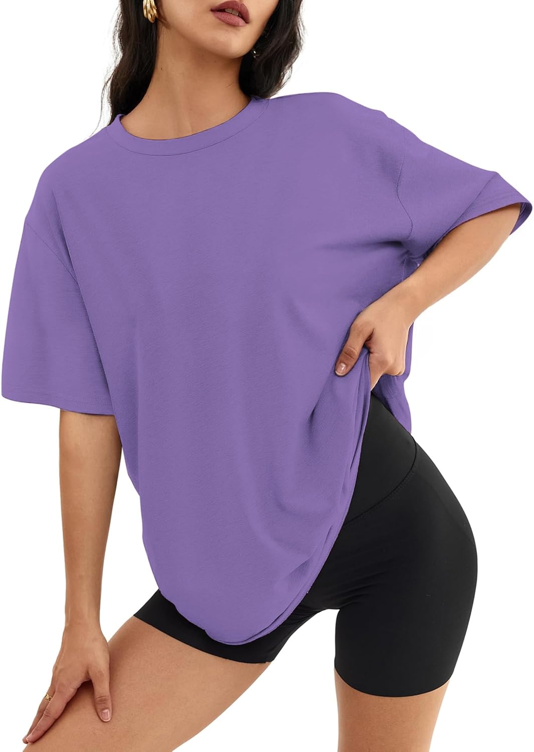 Women's Oversized T-Shirts Short Sleeve Crewneck Summer Tops Casual Loose Fit Workout Basic Tee Shirts - Image 2