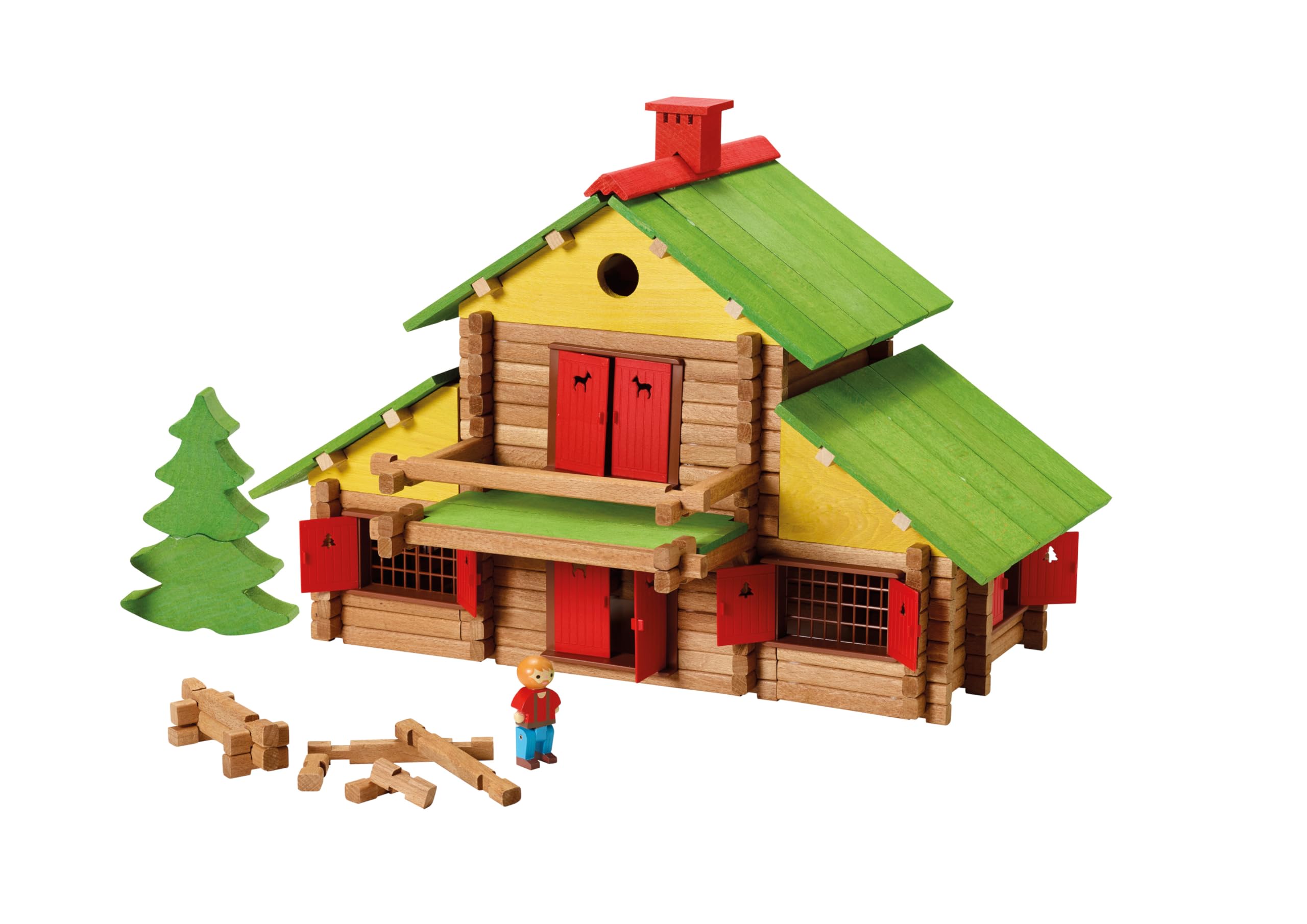 JEUJURA - Mon Chalet en Bois - Maxi Coffret 330 Pièces en Hêtre - Jeu de Construction dès 5 Ans - Nombreux Chalets à Construire et Démonter - Coffret Créatif et Éducatif - Fabriqué en France - 1805