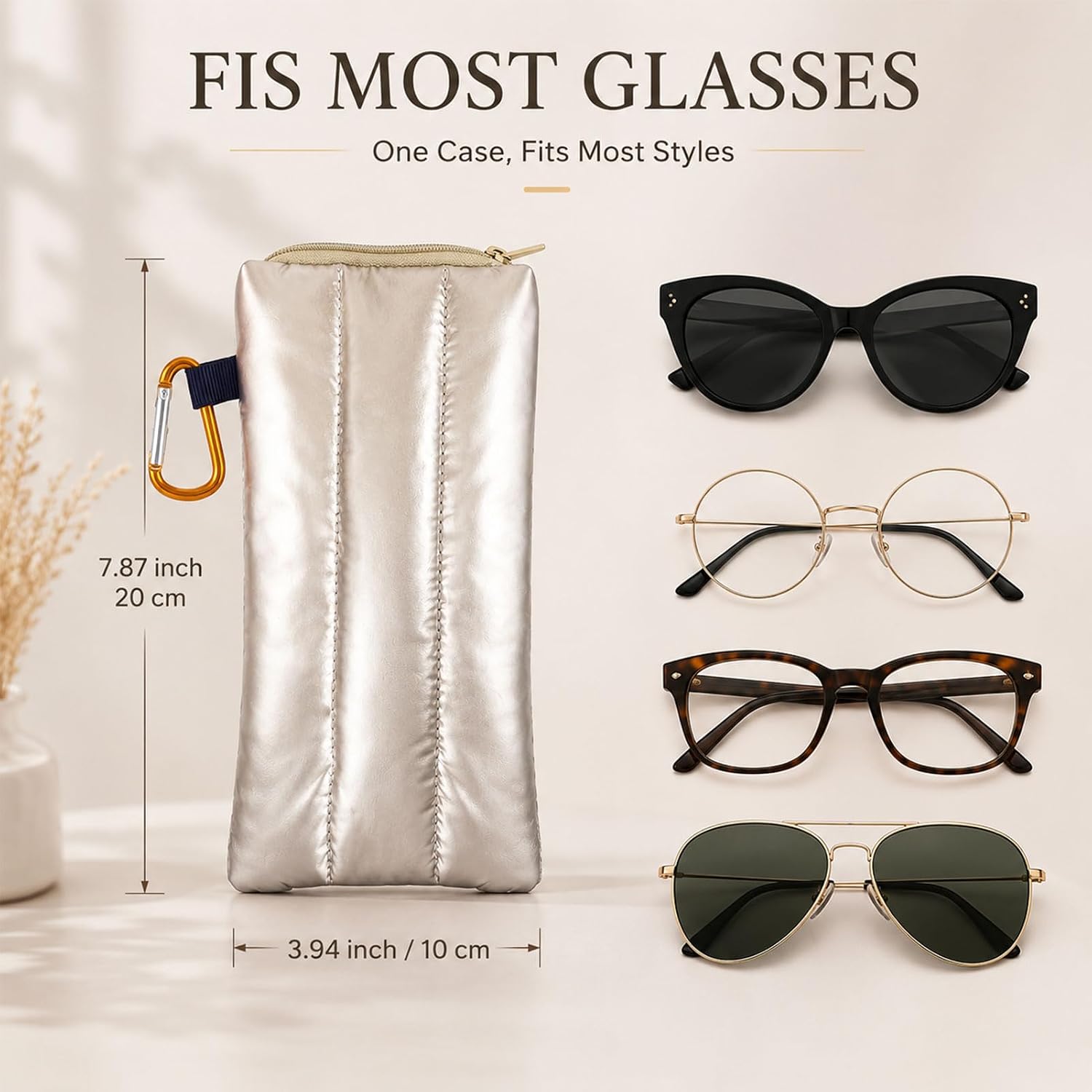 Portable Glasses Bag with Belt Clip, Down Eyewear Pouch Lightweight Feather-filled Sunglasses Case Small Item Storage Bag Coin Purse for Women Men