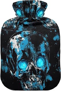 Horror Skull Blue Neon Eyes hot Bottle Water Bag with Soft Cover, 2L hot Water Bags for Menstrual Cramps, Neck and Shoulder Pain Relief, Bolsa Caliente para Dolores Menstrual
