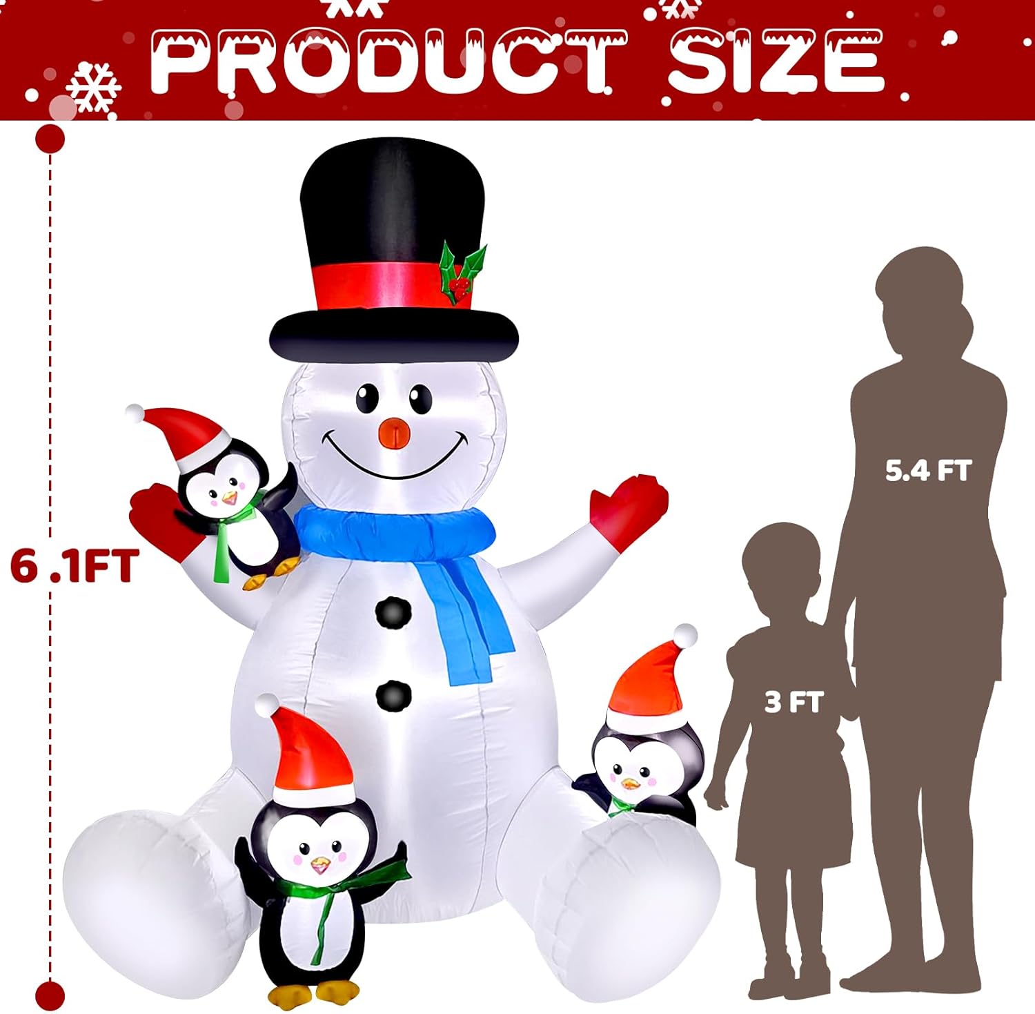 6 FT Christmas Snowman Inflatable & Penguin Inflatable Cute Christmas Blow Ups Outdoor Decorations with LED Lights for Indoor Outdoor Yards, Gardens, Lawns