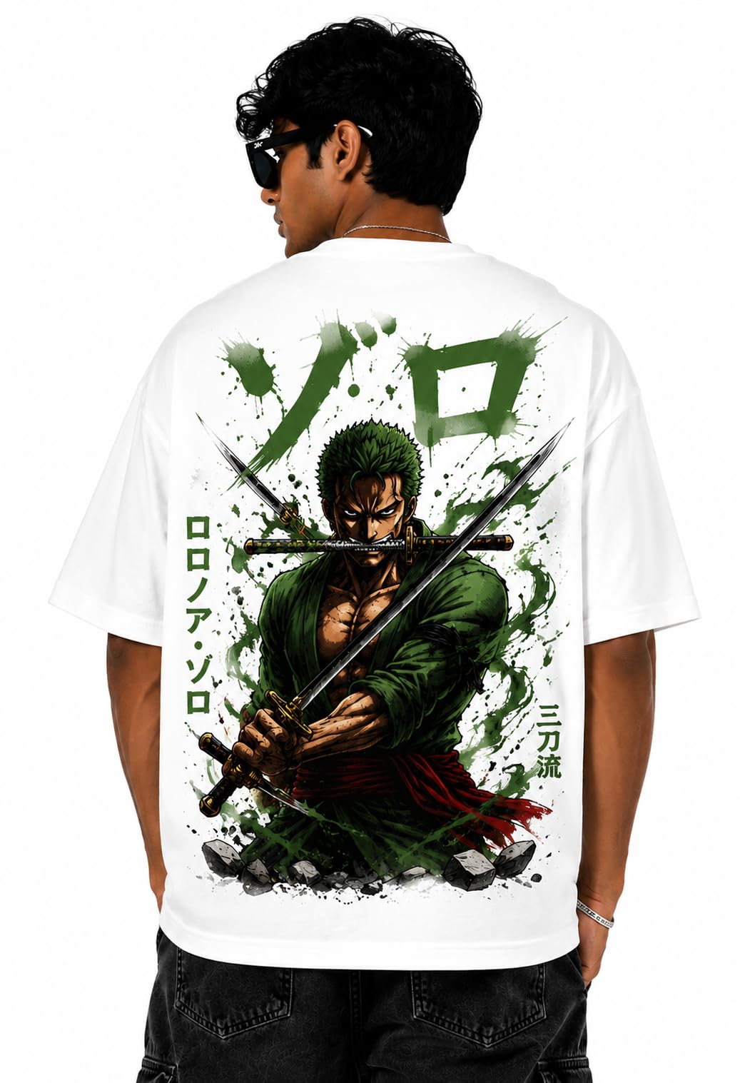 StitchVaults™ Zoro Shadow Warrior Oversized Anime Graphic T-Shirt for Men, Size M | Casual Streetwear Printed Cotton Tee