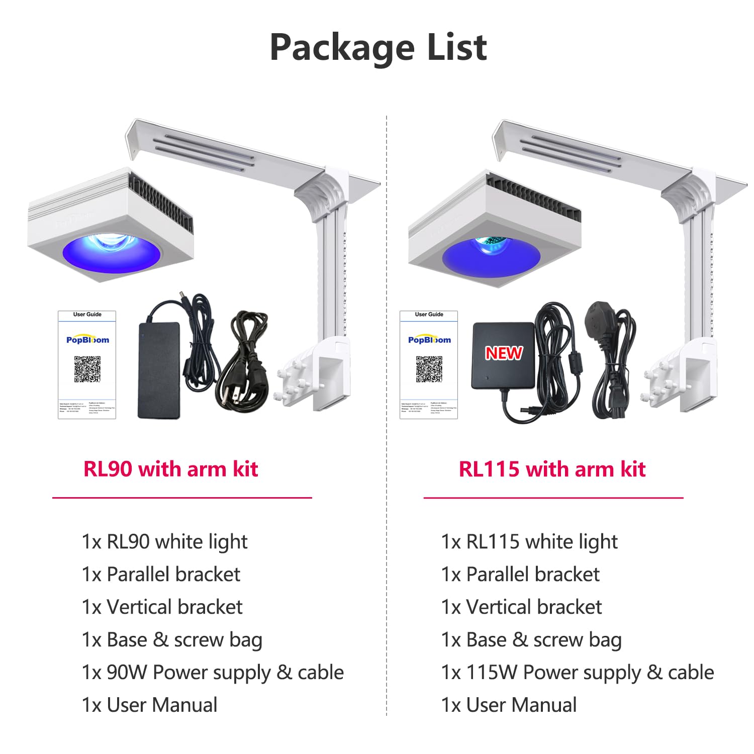 PopBloom RL115 WiFi Aquarium LED Beleuchtung 115W, Vollspektrum Aquarium Lampe, Salzwasser LED Beleuchtung für Reef Coral Fish Wasserpflanzen Salzwasser Aquarium,APP unterstützt Deutsch