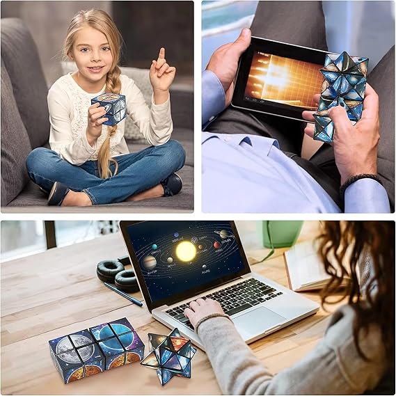 Infinity Cube, Fidget Cube for Kids, Cubes for Travel Entertainment, Cubes for Children Space Solar System Fidget Puzzles Smart Games, Gift for Boys Girls Multicolor