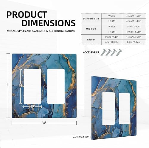 Miniatura 5 de Placa de pared doble basculante de mármol azul, cubierta decorativa de interruptor de luz de 2 cuadras, moderna acuarela degradada, arte de tinta