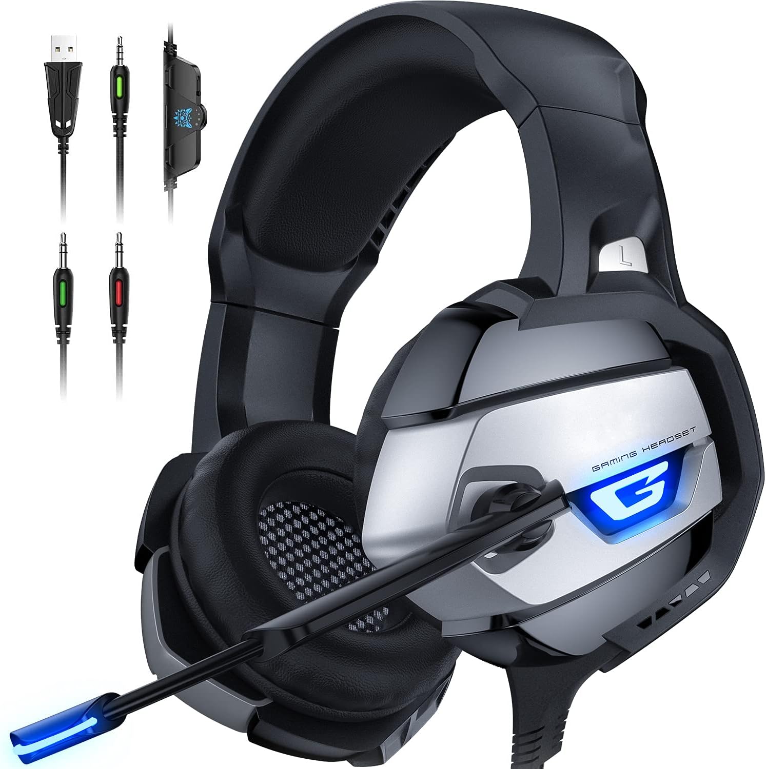 FEIYING Gaming Headset with Microphone, Gaming Headphones Stereo 7.1 Surround Sound PS4 Headset 50mm Drivers, 3.5mm Audio Jack Over Ear Headphones Wired for PC Switch PlayStation Xbox PS5 Laptop