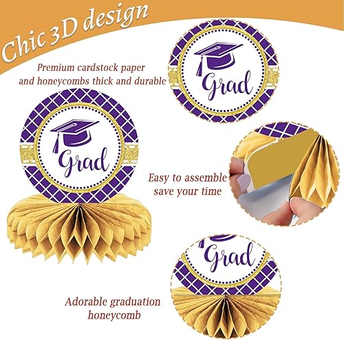 Miniatura 22 de Tevxj 10 decoraciones de fiesta de graduación de clase 2025 – centros de mesa de panal de felicitaciones graduados – oro rosa