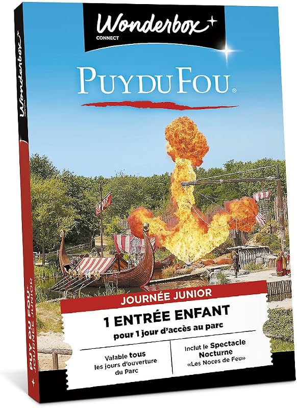 Wonderbox Connect - Coffret Cadeau - Puy du Fou - 1 entrée enfant pour 1 jour - Spectacle Nocturne "les Noces de Feu" inclus - Parc à thème - Validité 27 mois