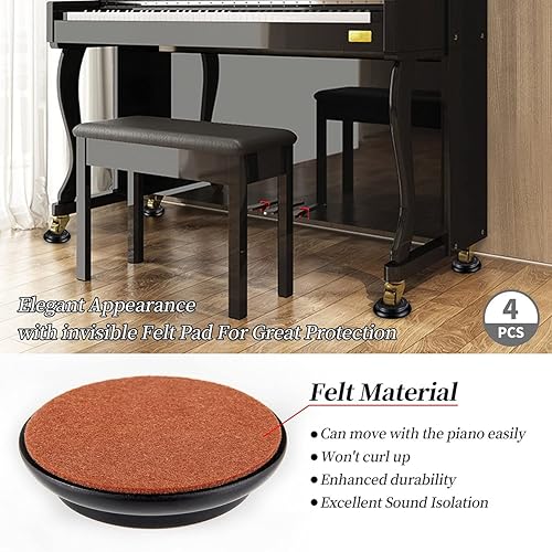 Miniatura 3 de WOGOD - Copas de ruedas para piano, protectores de suelo para patas verticales, almohadillas de fieltro para patas inferiores para muebles de piso