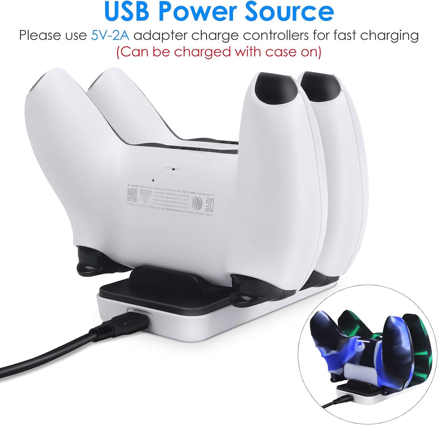 ZEBRE Controller Charger, Charging Station with Dual Detachable USB C Ports, Charger Stand Dock Accessories Compatible with Sony Playstation 5
