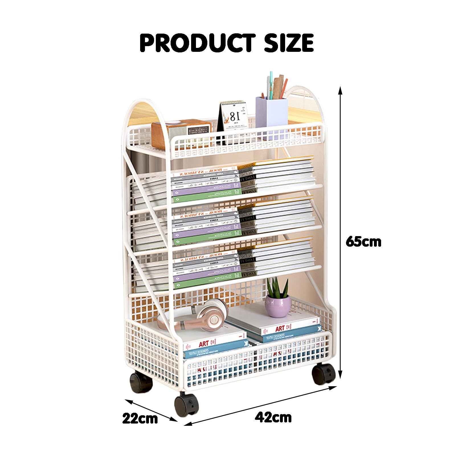 Chariot Bibliothèque Mobile, Capacité Multicouche Rotative Amovible 5 Niveaux En Plastique Avec Roues Blanc Rangement Multifonctionnel
