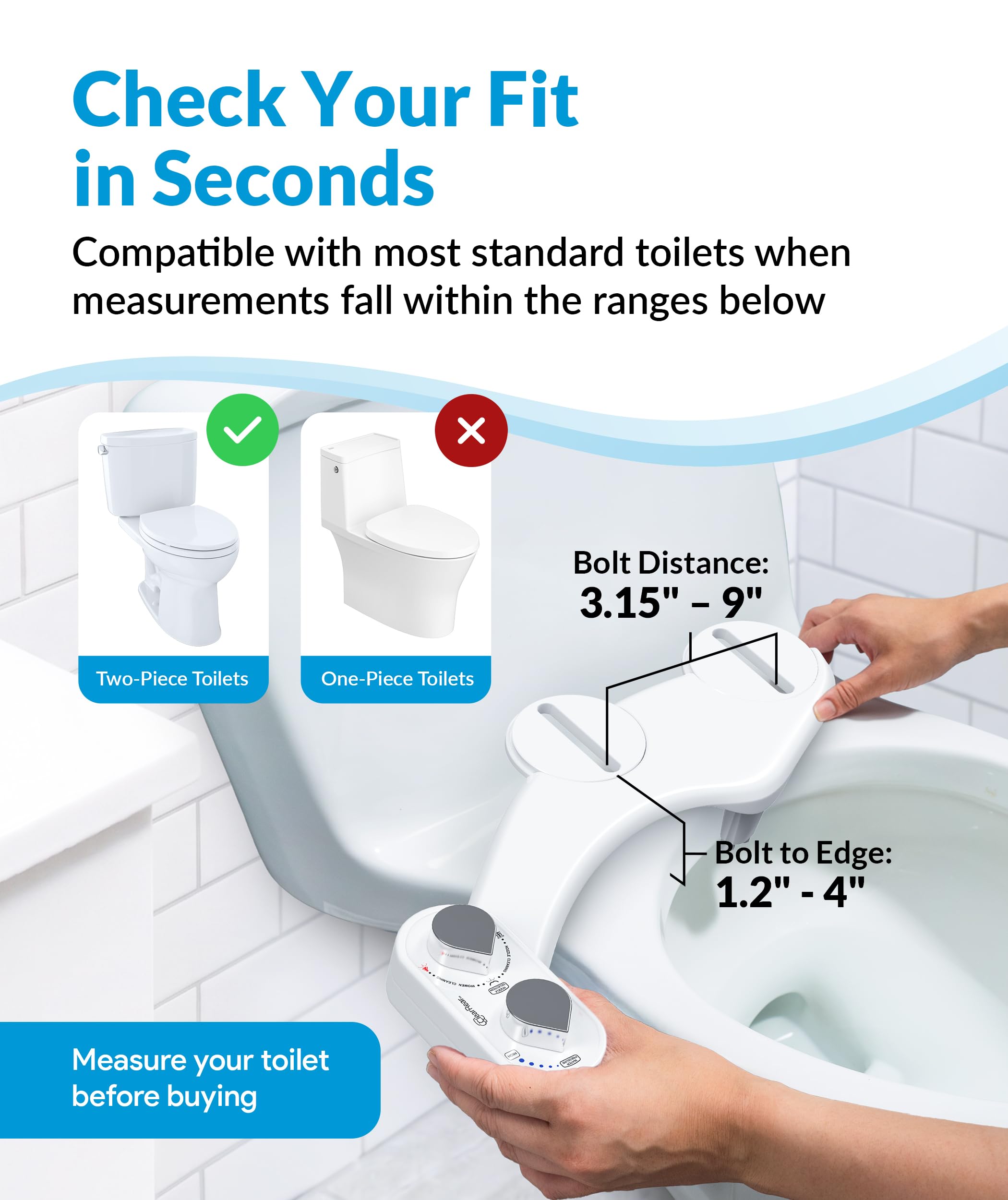 Clear Rear Bidet do toalety - samoczyszcząca deska sedesowa z podwójną dyszą z regulowanym ciśnieniem wody - łatwa instalacja - higieniczne akcesoria toaletowe - bidet FSA HSA