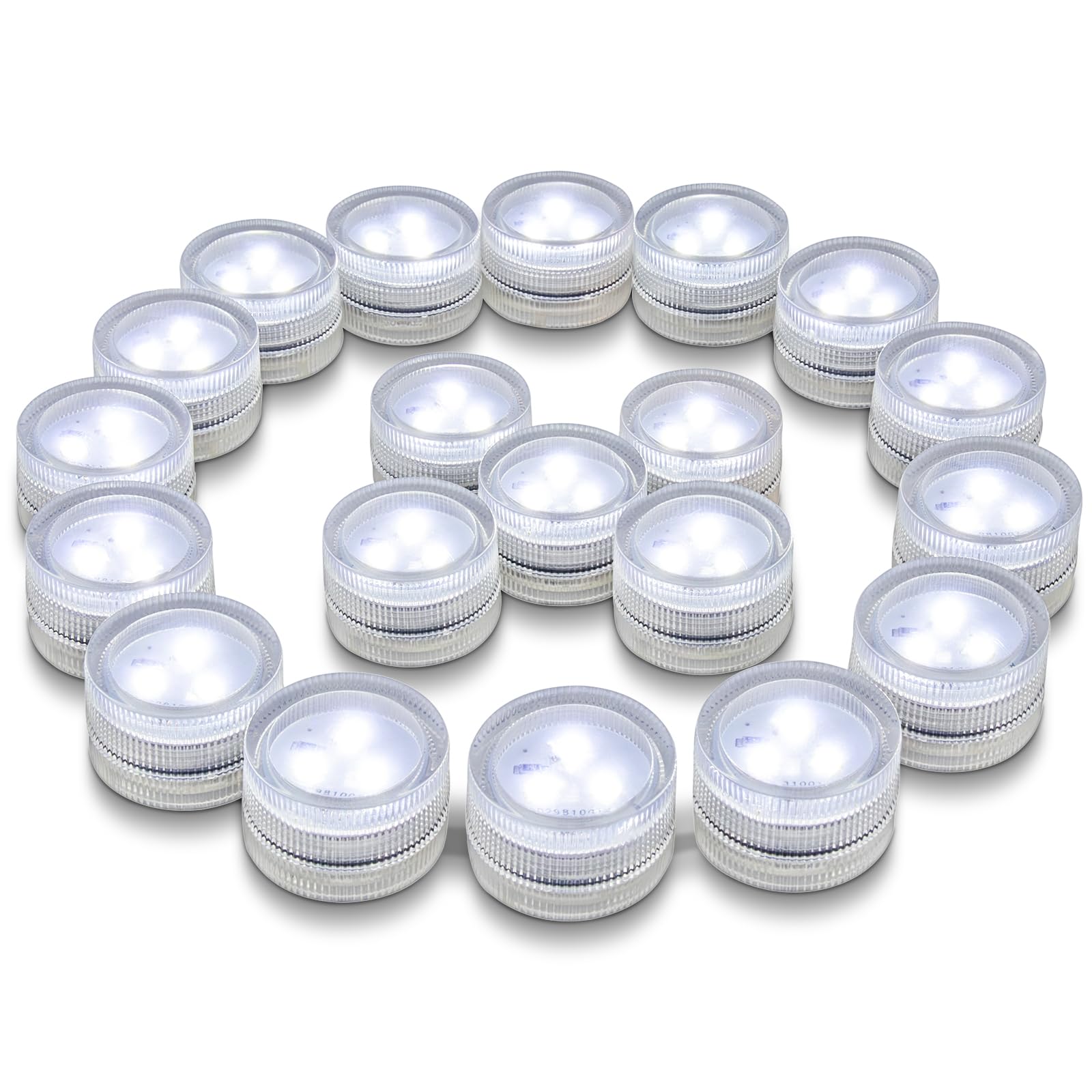 JT JUSTIME Submersible LED Lights, 20 Pack Waterproof Mini Tea Lights Candles Battery Operated for Vase, Bath, Hot Tub, Pond, Valentines Day Decor, Indoor Outdoor Party Table Centerpieces (White)