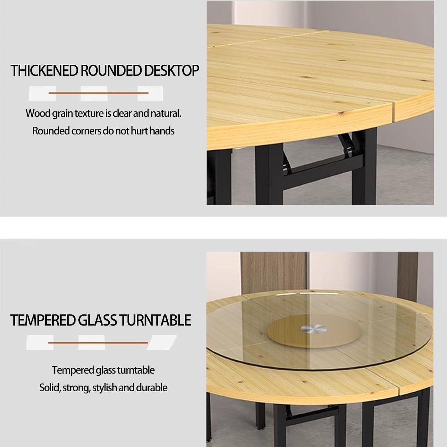 4-Fold Large Foldable Table top Only,Round Table top Extender, Home Storable Wood Tables Tops,Kitchen Patio Dining Tables with Metal Hardware(55in)