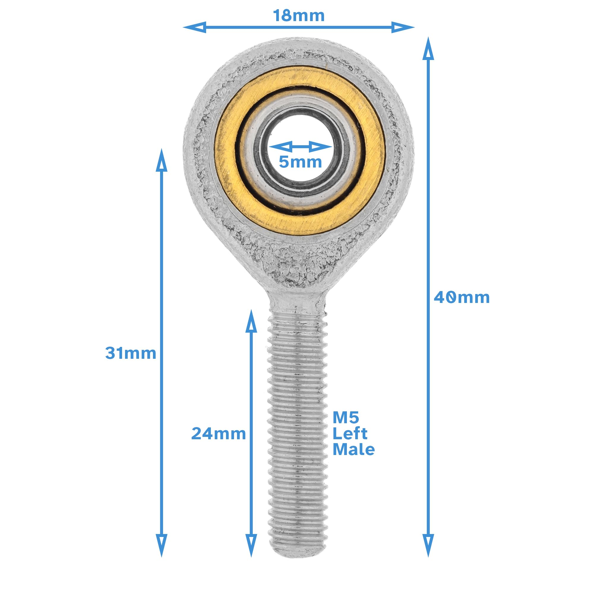 HALLMERS 5mm Bore M5 Male Left Hand Thread Rod End Bearing Metric Rose Joint - Heim Spherical Swivel Threaded Shaft Eye Hardware Steering Control Linkage