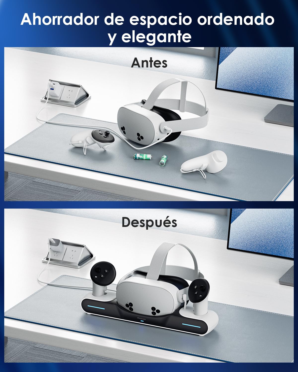 Base de Carga para Quest 3/Quest 3S Estación de Carga Cargador magnético para Quest 3/3S Accesorios Soporte de Carga