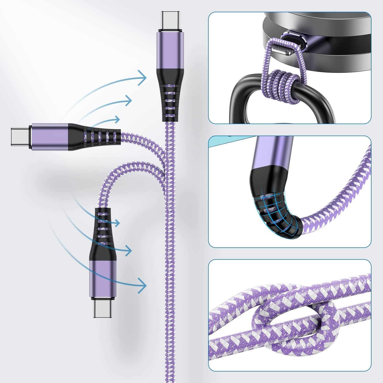 Cabepow USB A to Type C Cable, [3Pack] 6Ft Fast Charging 6 Feet USB Type C Cord for Samsung Galaxy A10/A20/A51/S10/S9/S8, 6 Foot Type C Charger Premium Nylon Braided USB Cable -Purple