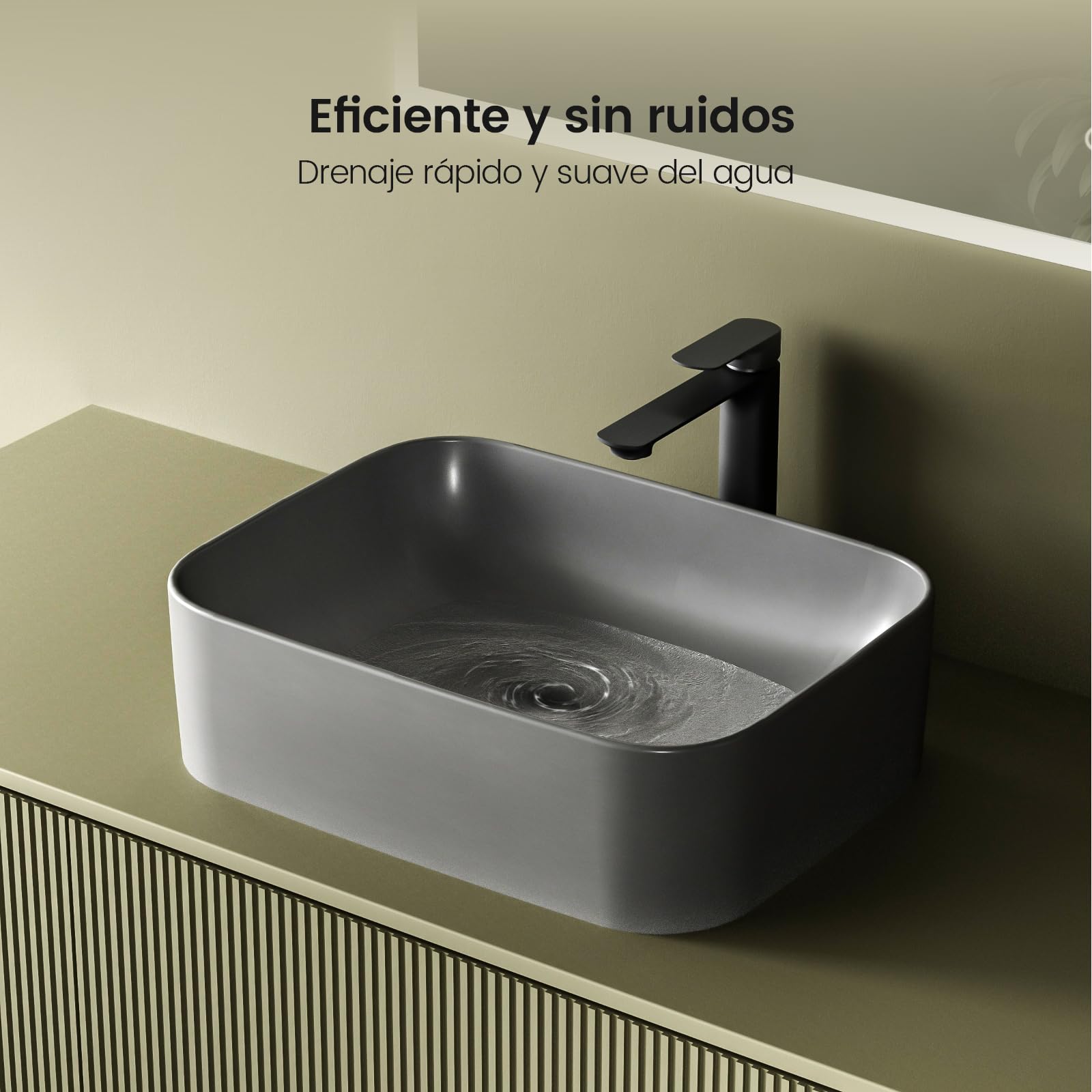 EMKE Lavabo de Cerámica, Rectangular 61 × 38 × 15 cm, Lavamanos para Aseos, Lavabo Cerámico para Cuartos de Baño,Gris Mate
