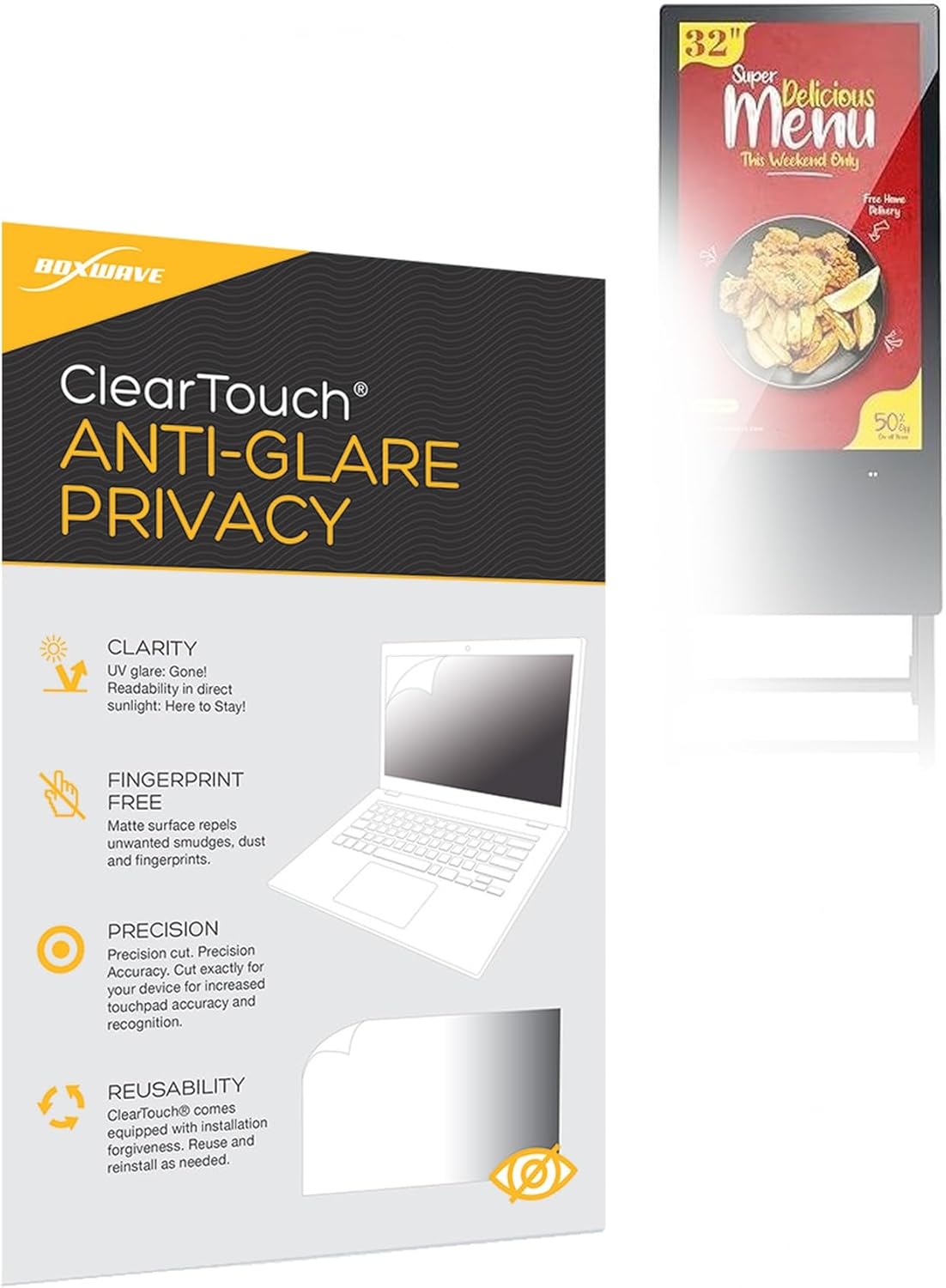 BoxWave Screen Protector Compatible with QIXZOCV MWE Portable Digital Signage Display (32 in) - ClearTouch Anti-Glare Privacy (2-Pack), Privacy Screen Protector Flexible Film Anti-Glare