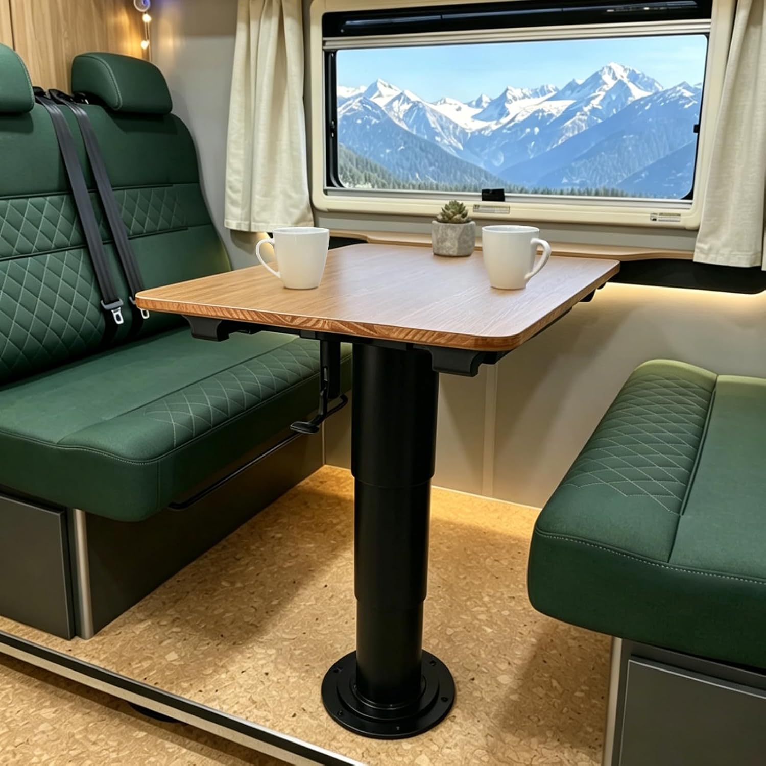 Pneumatic RV Table Leg System, Gas Lift Pedestal Mount with 4-Way Sliding Action (Up/Down, Left/Right, Forward/Backward), Heavy Duty Base for Camper Boat Pontoon Caravan