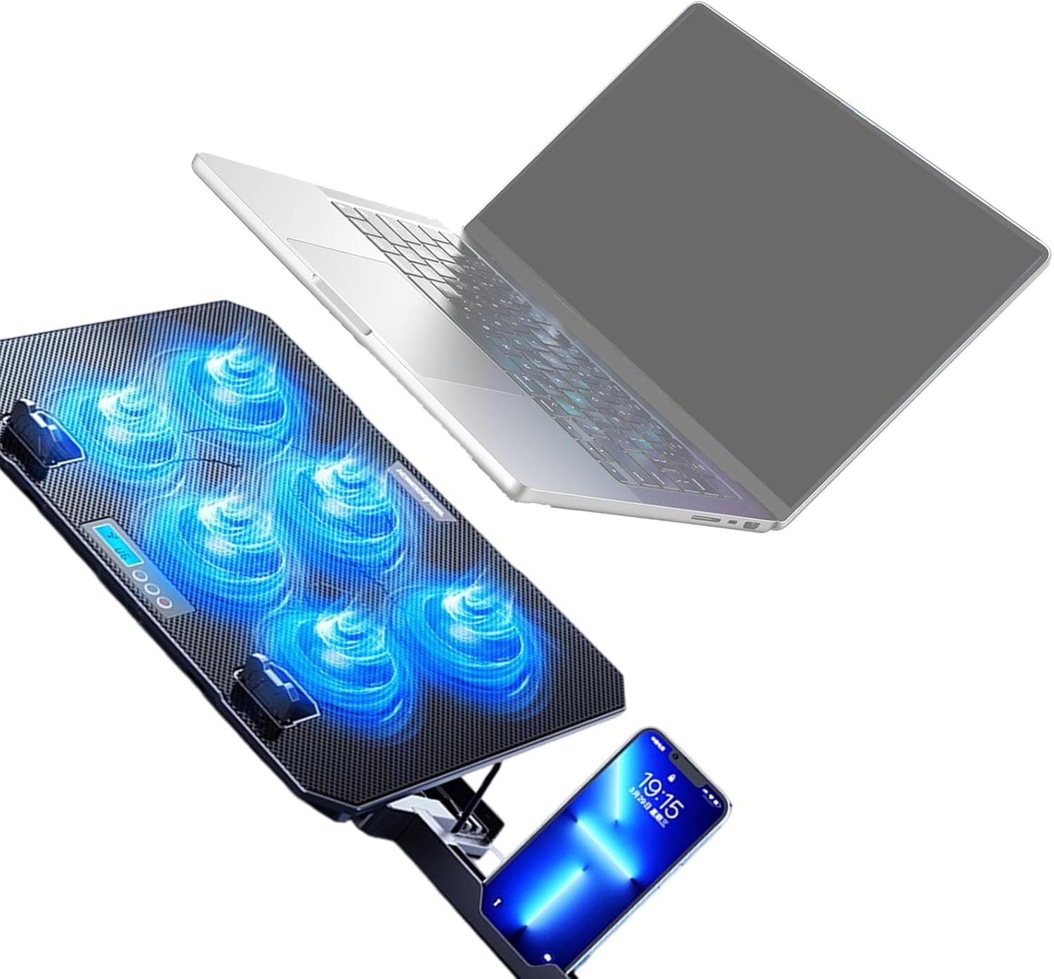 ordinarYone Laptop Cooling Pad 6 Quiet Fan for Laptop Gaming Fan Cooling Pad 5 Height Adjustable 2 USB Port Phone Holder