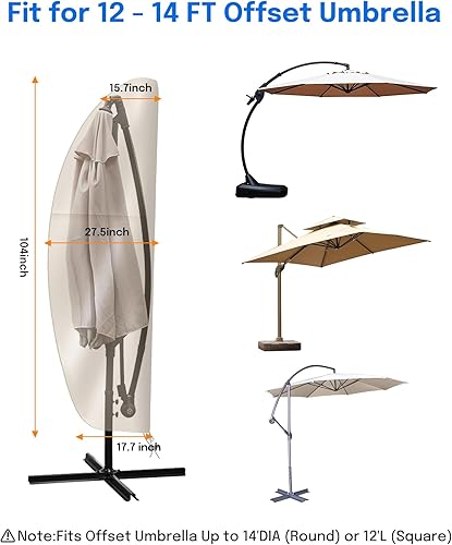 Miniatura 3 de Cubiertas de sombrilla voladiza para patio al aire libre cubierta impermeable para paraguas estilo plátano con cremallera se adapta a 9 pies a 14