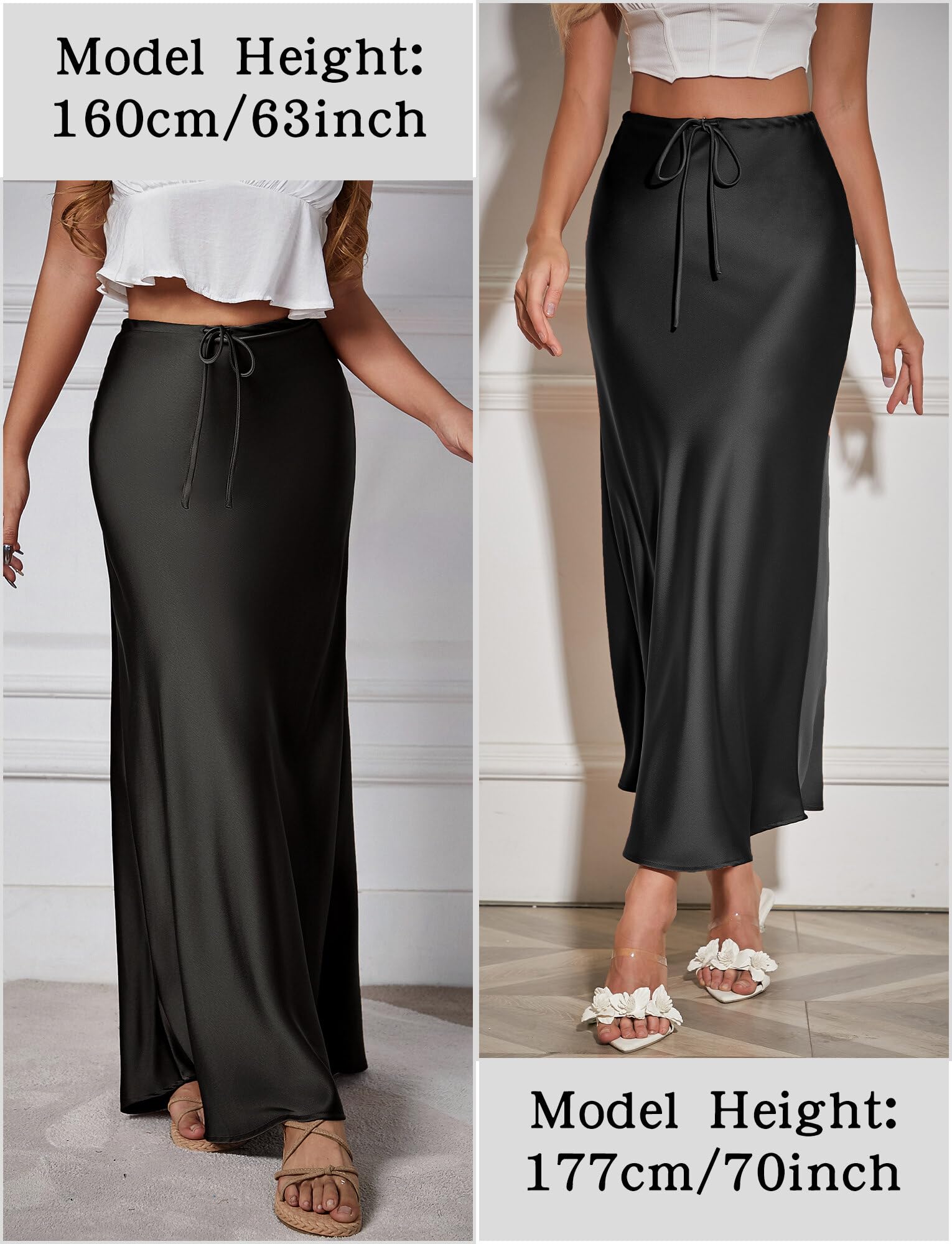 FEOYA Gonna lunga macchia per le donne a vita alta maxi gonna con coulisse fluida elegante gonna in raso di seta gonna midi cocktail party