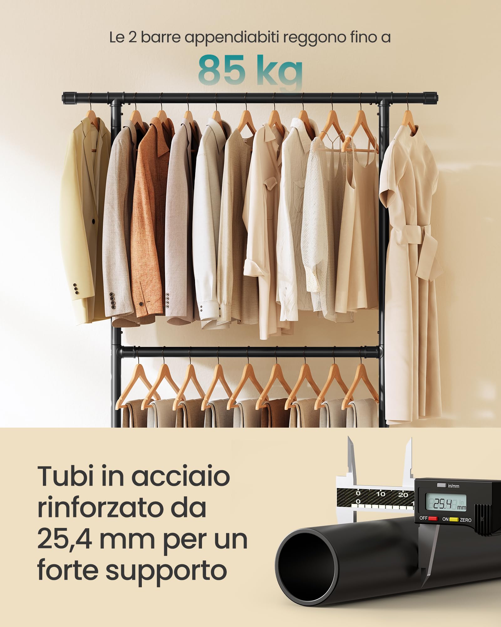 Raybee Appendiabiti Con Ruote E Cestino - Carico Max 181 Kg, Regolabile In Altezza E Larghezza, Metallico Cromato, Per Boutique E Armadio - 4