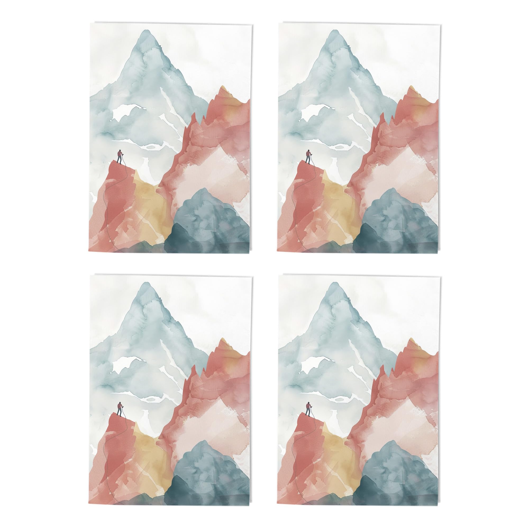 Mountain Climber Watercolour Art Cards Multipack of 4 Hiking Landscape Greeting Cards For Any Occasion Blank Inside A6 10 x 15 cm