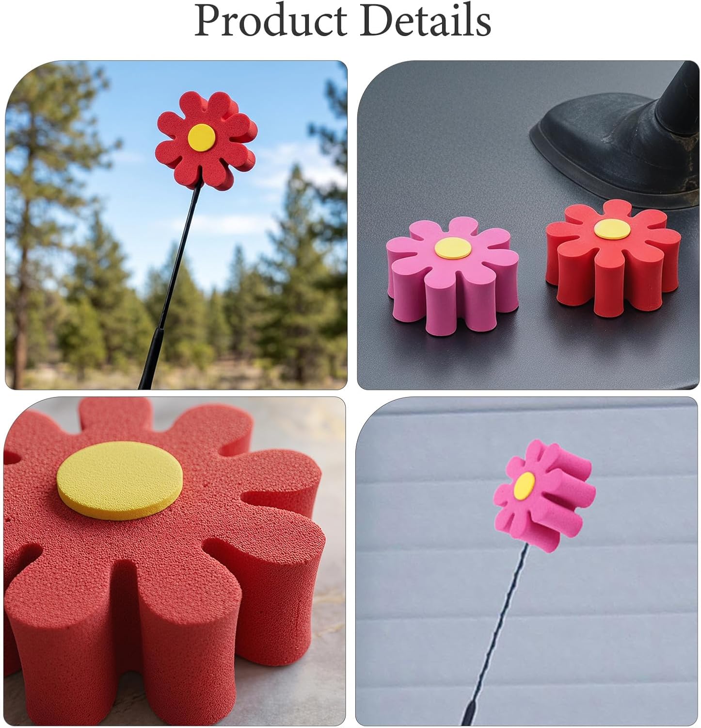 4pcs Daisy Car Antenna Topper | Cute Daisy Flower EVA Antenna Ball for Vehicles | Funny Automotive Roof Toppers | Lovely Aerial Ball Mirror Dangler | Car Accessories for Women