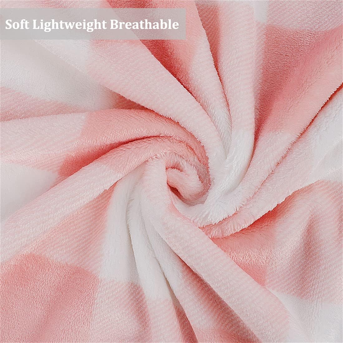 PiccoCasa Plaid Flannel Fleece Throw Blanket, Buffalo Checkered Soft Blankets and Throws, Plush Lightweight Decors Blanket for Couch Sofa Traveling, 50" x 60", Pink and White Tartan