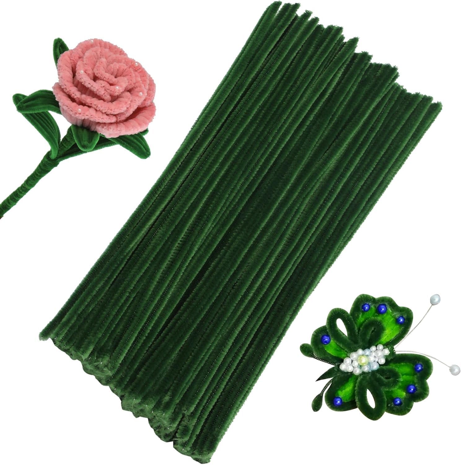 100Pc Pipe Cleaners Craft Set | Chenille Stem Fuzzy Sticks DIY Craft Supplies for Art Projects Activities, Decorations, Flower Making, Modeling & Sculpting (Dark Green)-picture-38