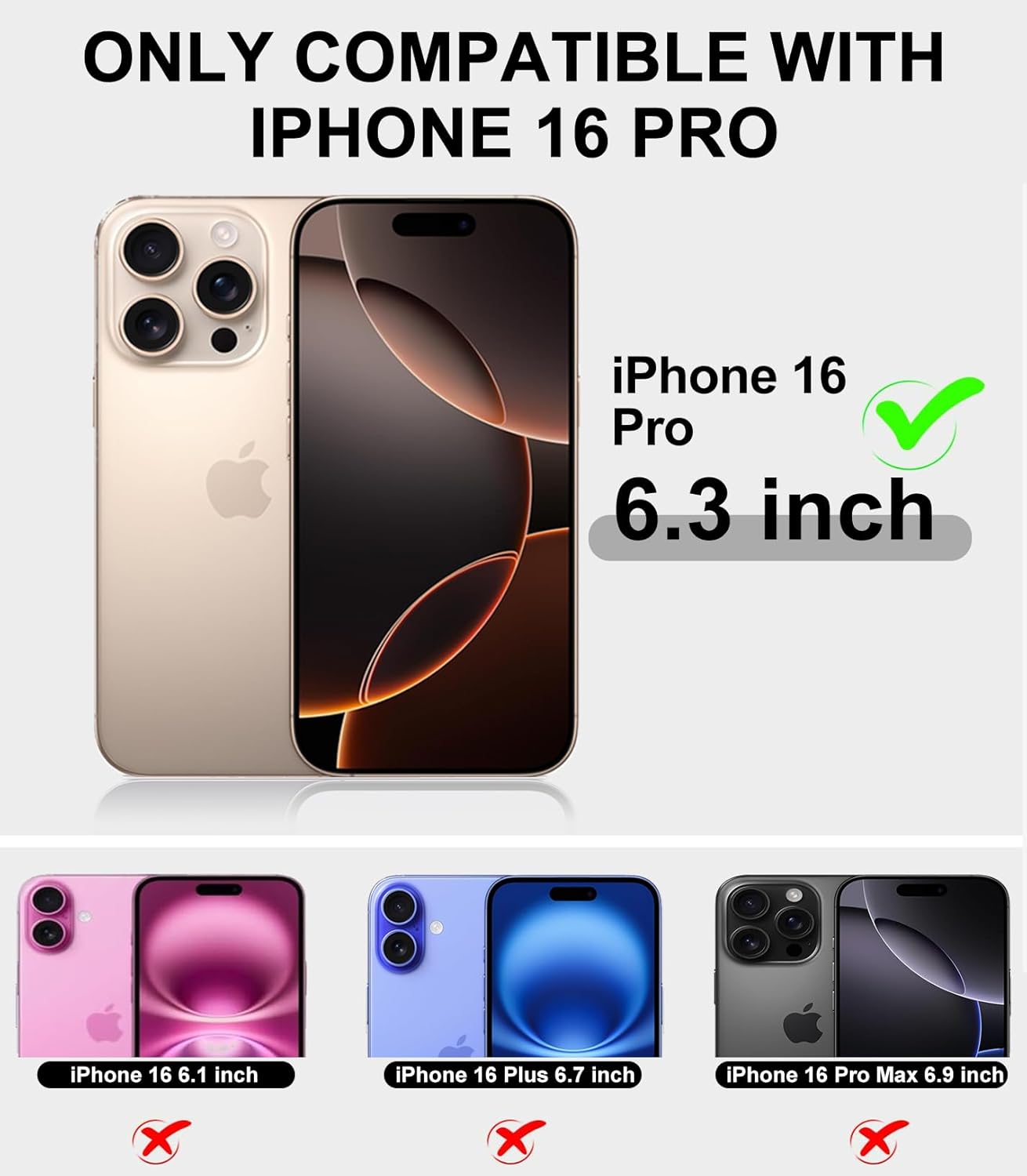 for iPhone 16 Pro Case 6.3" with 2 Screen Protector & 2 Camera Lens Protector, Full Body Protection Heavy Duty Case Cover (Wine Pink) - Image 2
