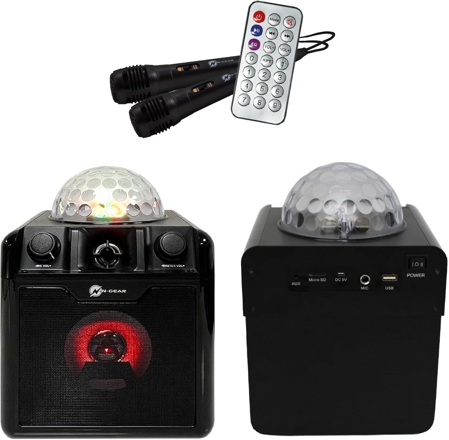 N-Gear DISCO410 Haut-Parleur Bluetooth karaoké et fête avec Boule Disco, Microphone et Fonction Power Bank