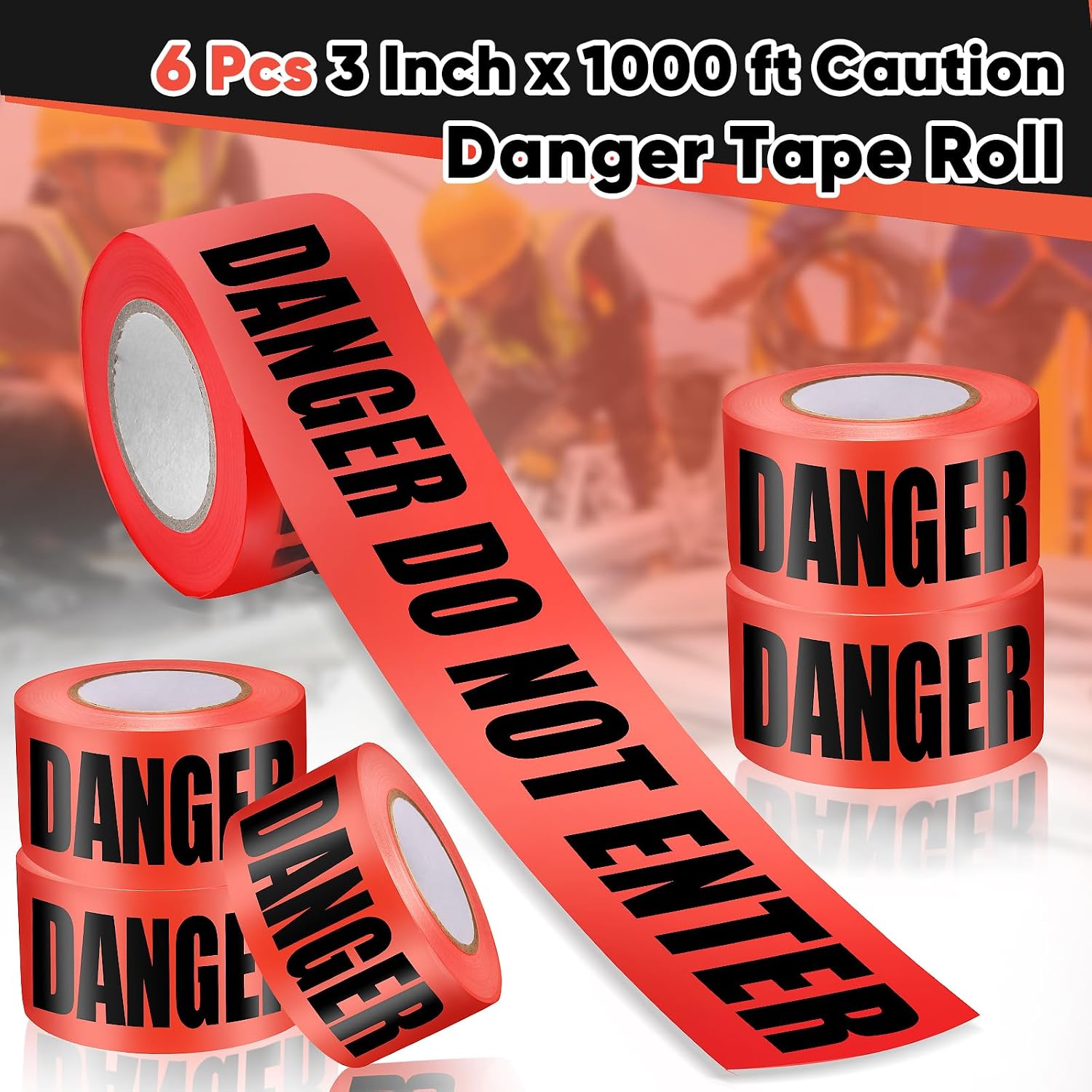 6 Pcs 3 Inch x 1000 ft Caution Do Not Enter Tape Red Danger Tape Roll Crime Scene Construction Warning Safety Tape for Hazardous Areas Halloween