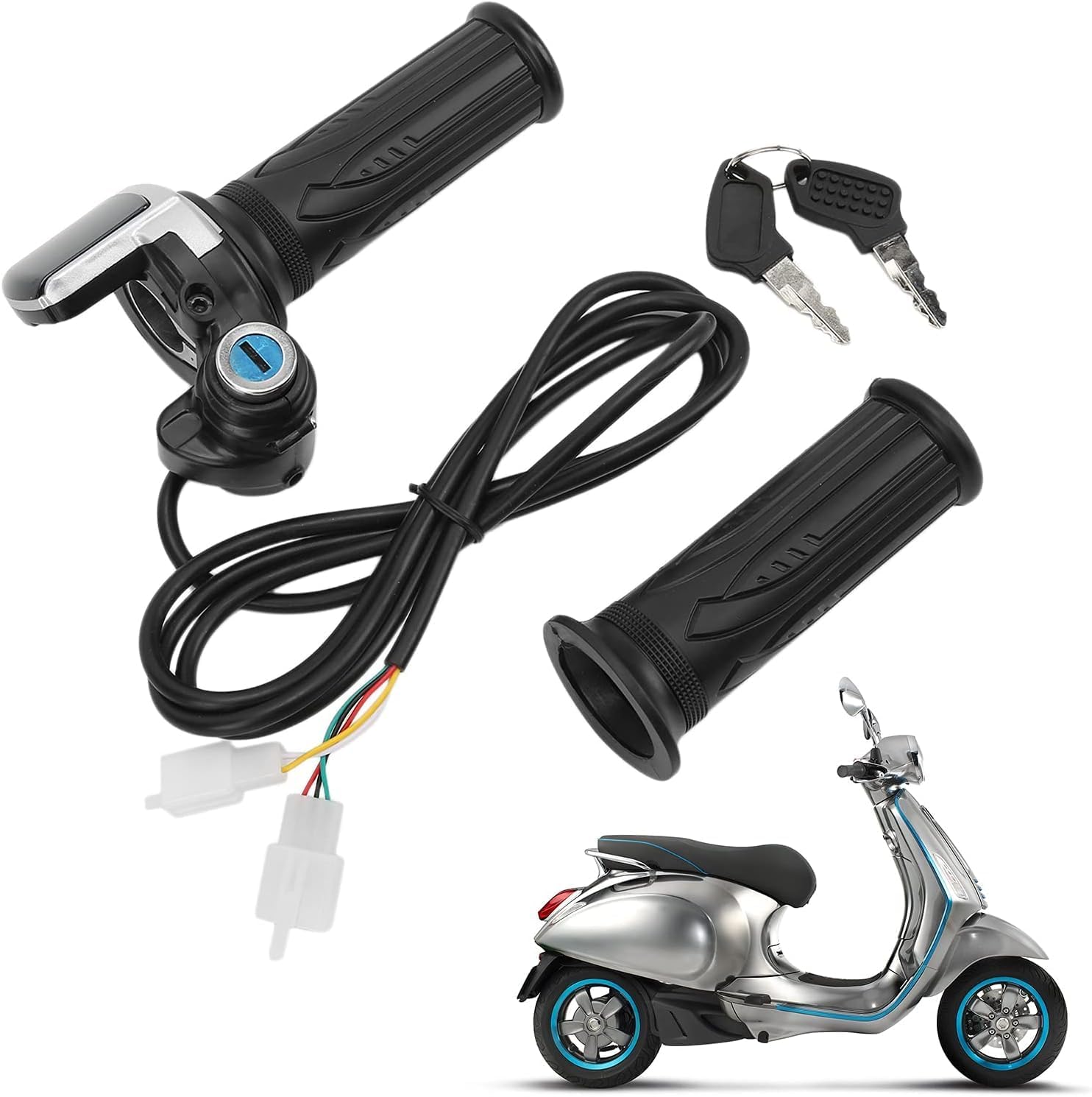 Electric Bike Throttle, 48V Half-Twist Throttle Grip Lock Key Set LED Display Ebike Throttle for Ebike Motorcycle Scooter