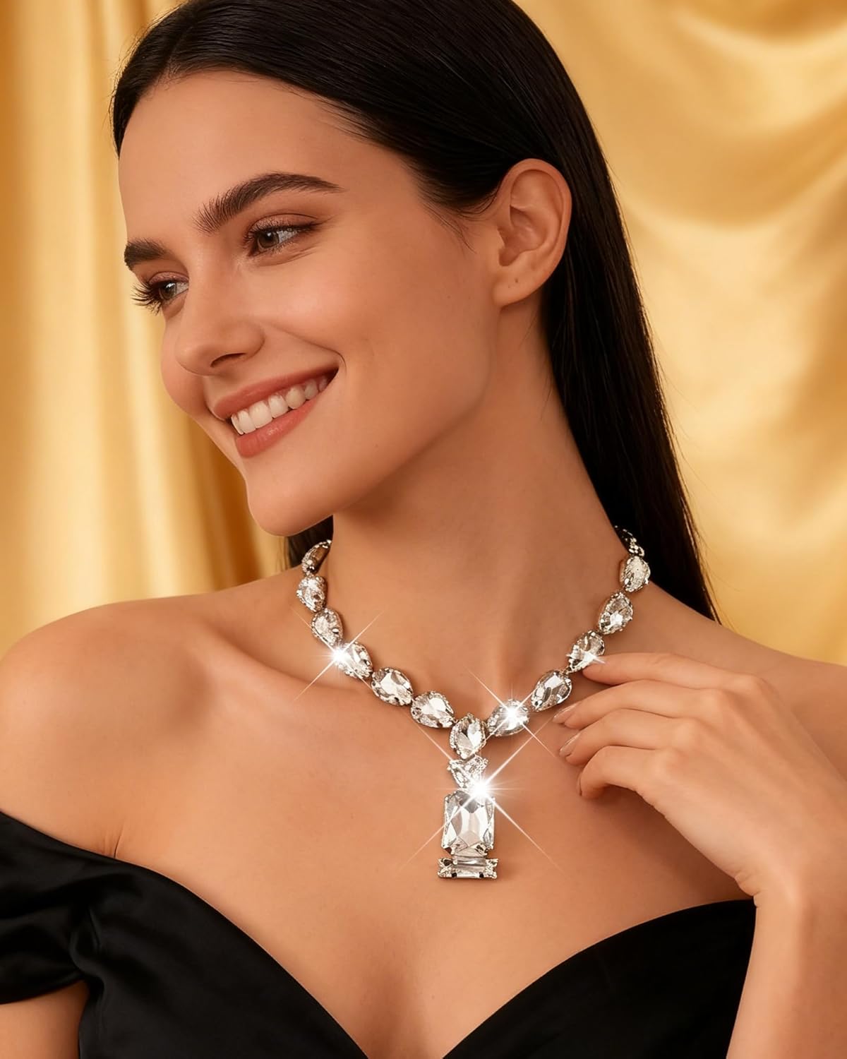 Chunky Crystal Necklace for Women Sparkly Full Rhinestone Choker Large Crystal Pendant Necklace Party Prom Wedding Jewelry Accessories Gifts for Her - Image 4