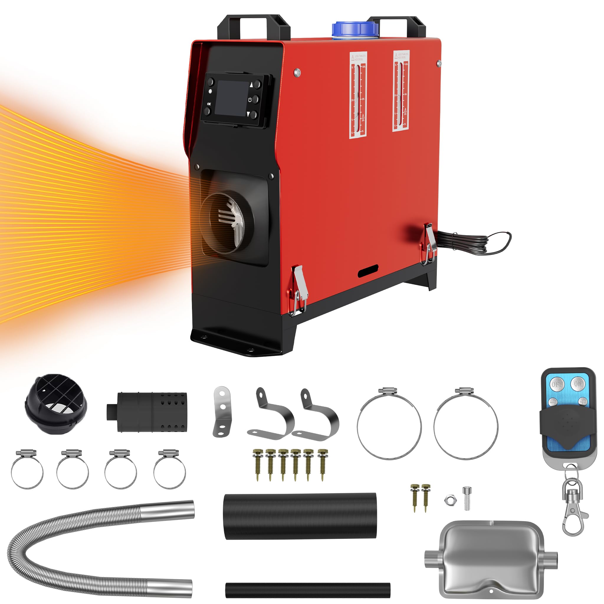 Aufun 8KW Calentador de Aire Diésel, 12 V Calefacción Estacionaria Diésel con Control Remoto, Interruptor LCD para automóvil RV Barco Camión Autocaravana Autobús (Rojo)