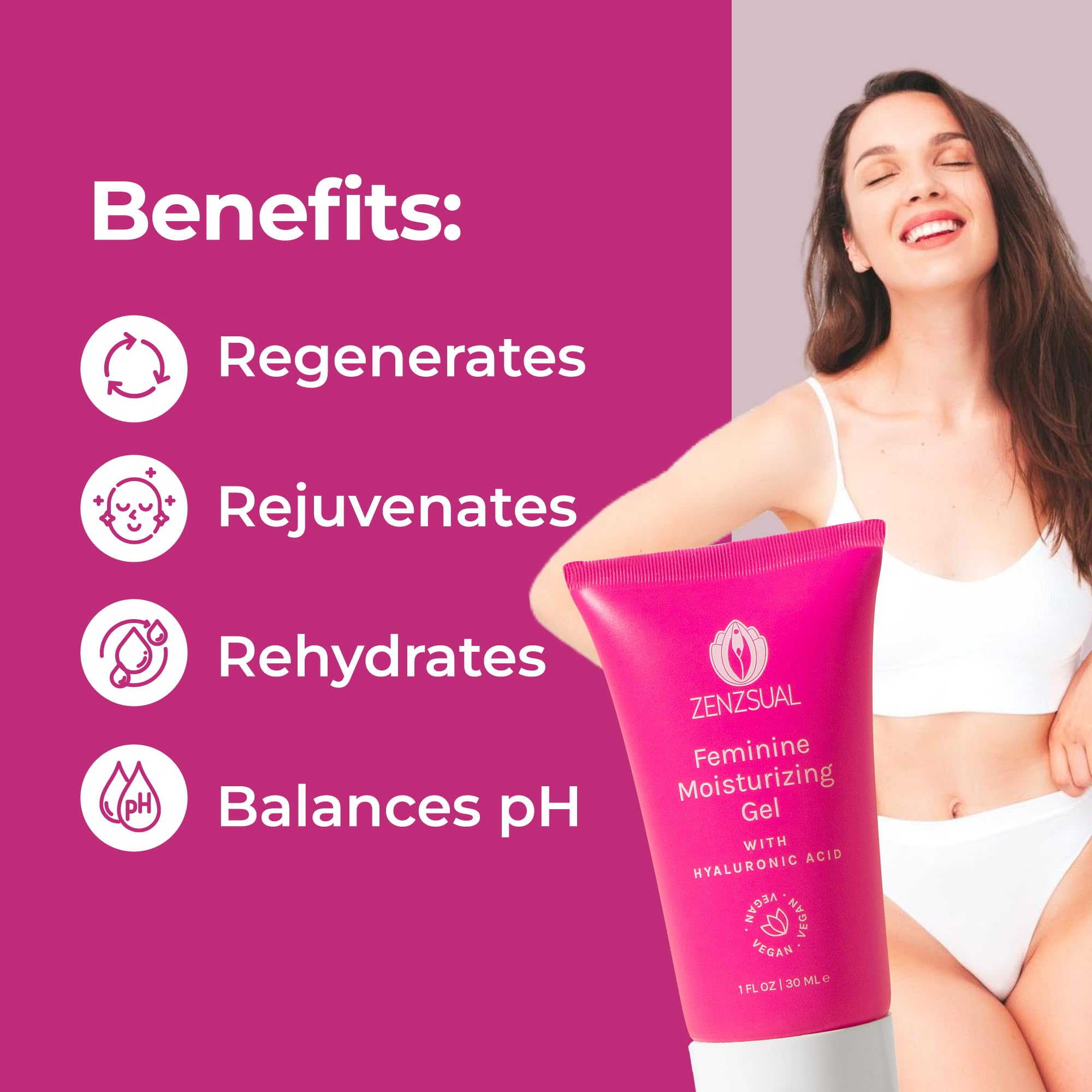 ZENZSUAL Feminine Foam Cleanser + Intimate Gel with Hyaluronic Acid Combo – Vaginal Moisturizer & pH Balanced Cleanser Duo – Hydration for Dryness, External Intimate Care, Fragrance-Free, 1 oz Each
