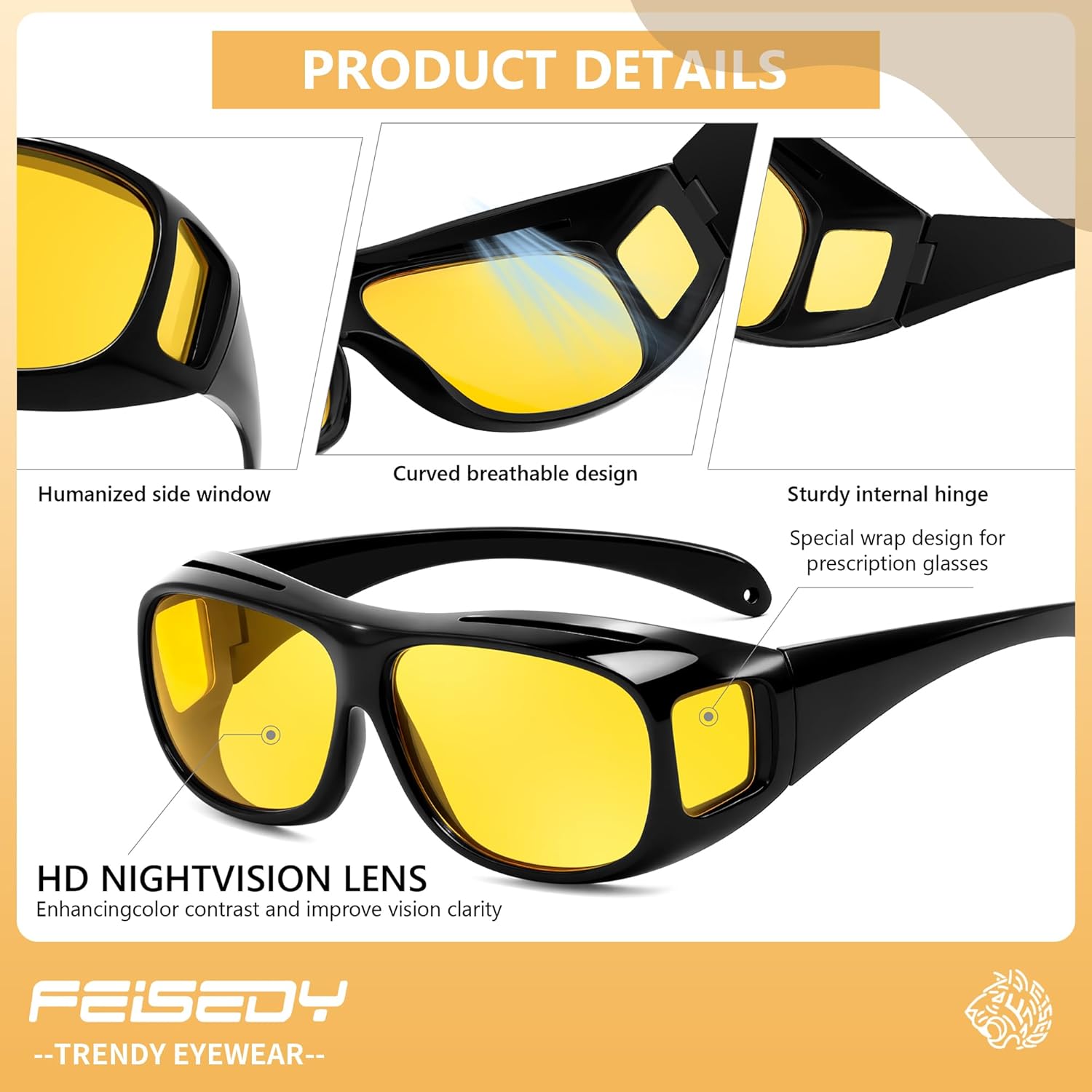 FEISEDY Fit Over Glasses Sunglasses, Work Safety Goggles for Men Women, Wrap Around Sunglasses Outdoors B0343 - Image 3