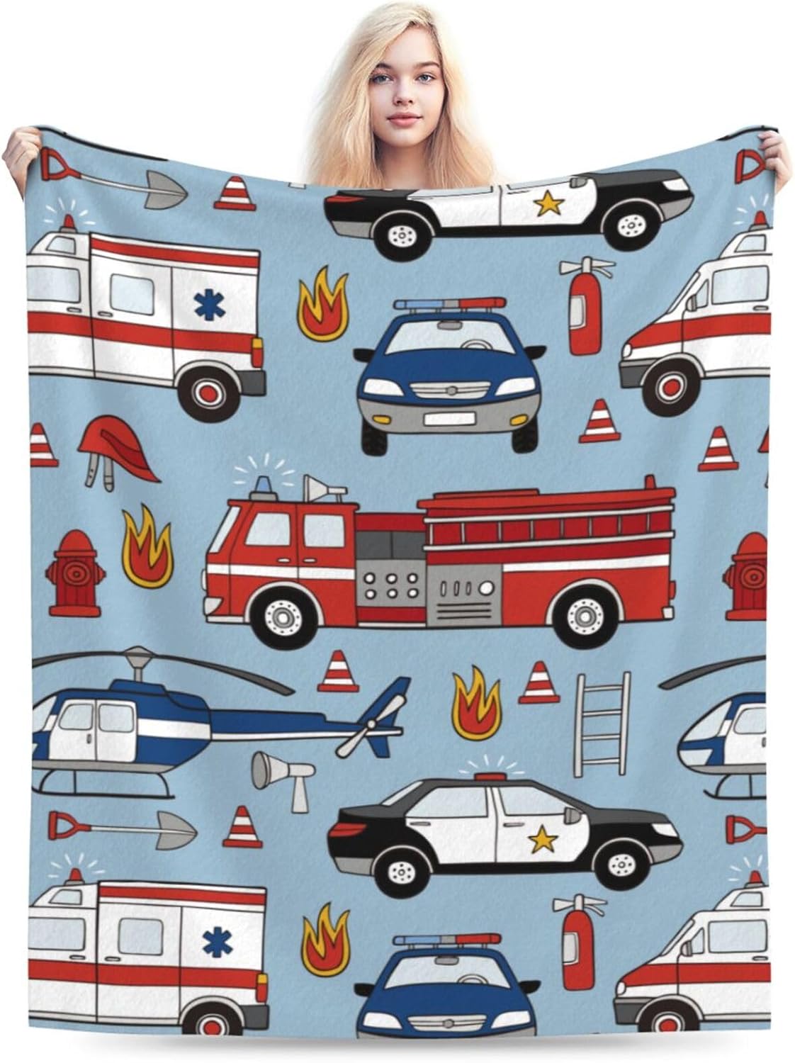 Soft Cartoon Emergency Car Flannel Blanket for Kids & Teens – 50×40 Soft Cartoon Emergency Car Flannel Blanket for Kids & Teens – 50×40