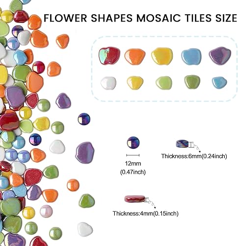 Miniatura 5 de Youway Style Azulejos de mosaico de flores para manualidades a granel, suministros de azulejos de mosaico iridiscentes de 1 libra, piezas de mosaico