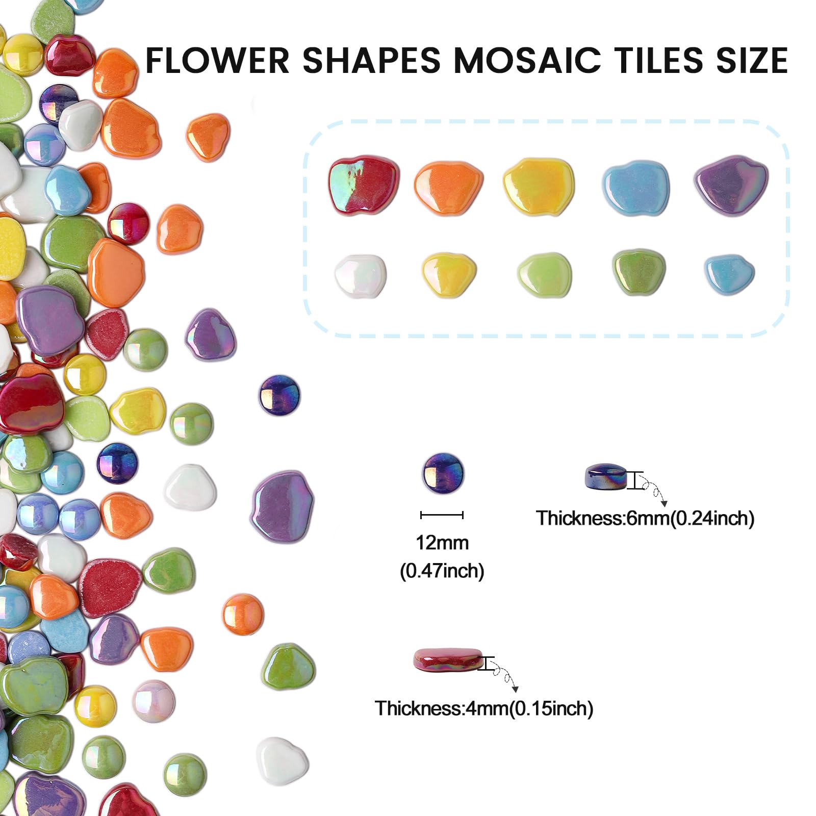 Youway Style Flower Mosaic Tiles for Crafts Bulk,1LB Iridescent Mosaic Tiles Supplies, Petal Mosaic Pieces for Garden Decoration,DIY Glass Mosaic Crafts