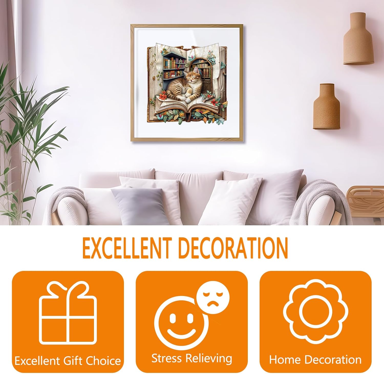 Wooden Puzzles for Adults - Cat in The Book Wooden Puzzle, Unique Shape Wood Jigsaw Puzzle for Adults, Wood Puzzles Adult, Gifts for Family, Wall Art Home Decor (195pcs 10.6 * 10.4in M)