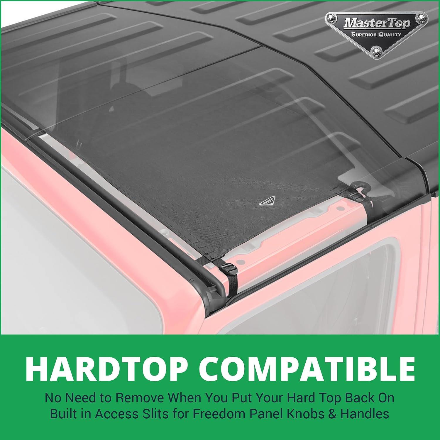 MasterTop ShadeMaker Bimini Mesh Top - Fits Jeep Wrangler 4-Door JLU 2018-2023 - Jeep Wrangler JL Sunshade - Durable Straps & Buckles for Flapless Fit - 2-Piece Sun Shade for Front & Rear, Black