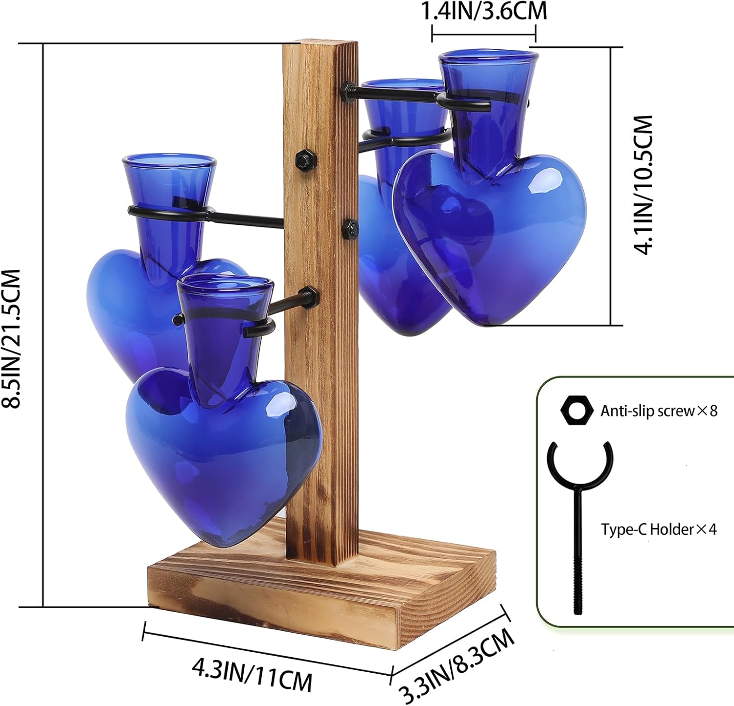 Plant Terrarium Propagation Stations with Wooden Stand, Glass Vase for Indoor Hydroponics Home Garden Office Decoration Gift for Women - 4 Love Bulb Vase - Image 2