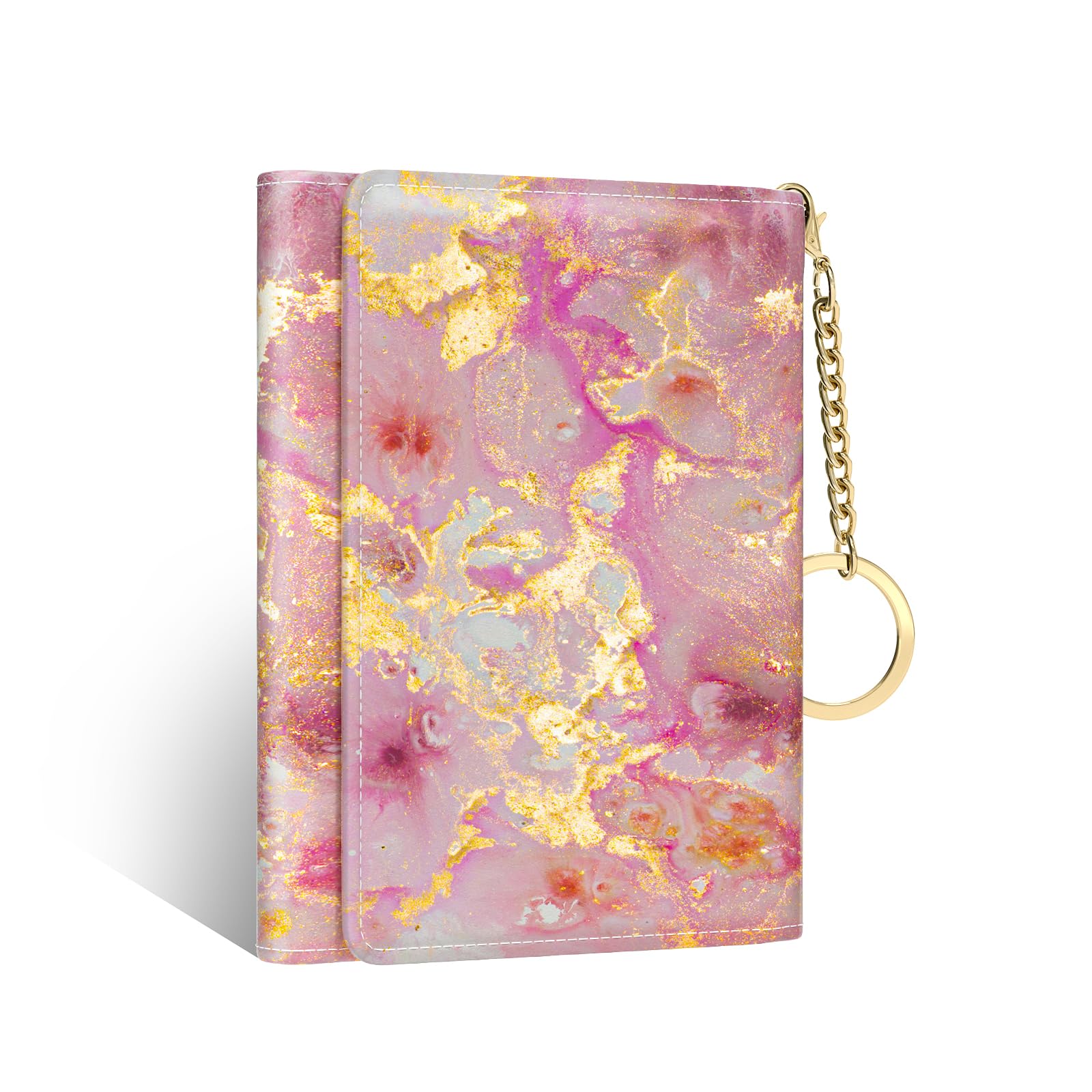 Nipichsha Womens Wallet, Small Credit Card Wallet for Women, Slim RFID Card Holder Purse with 7 Slots & ID Window, Gold Pink Marble