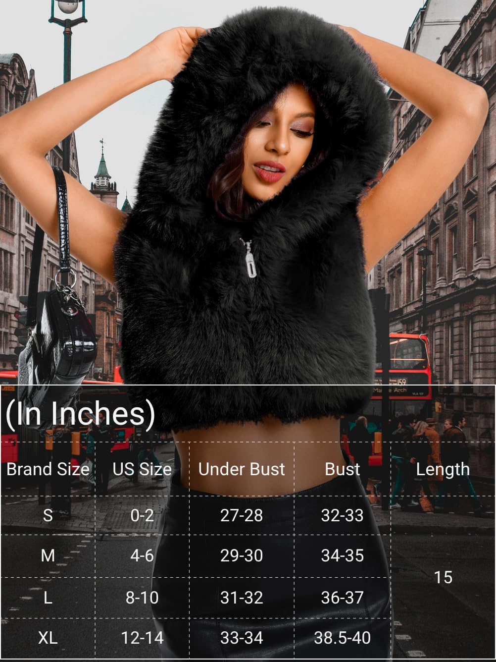 Cropped Fur Coat,Zip Up Hooded Furry Vest Women,Fluffy Jacket Rave Concert Night Club - Image 6