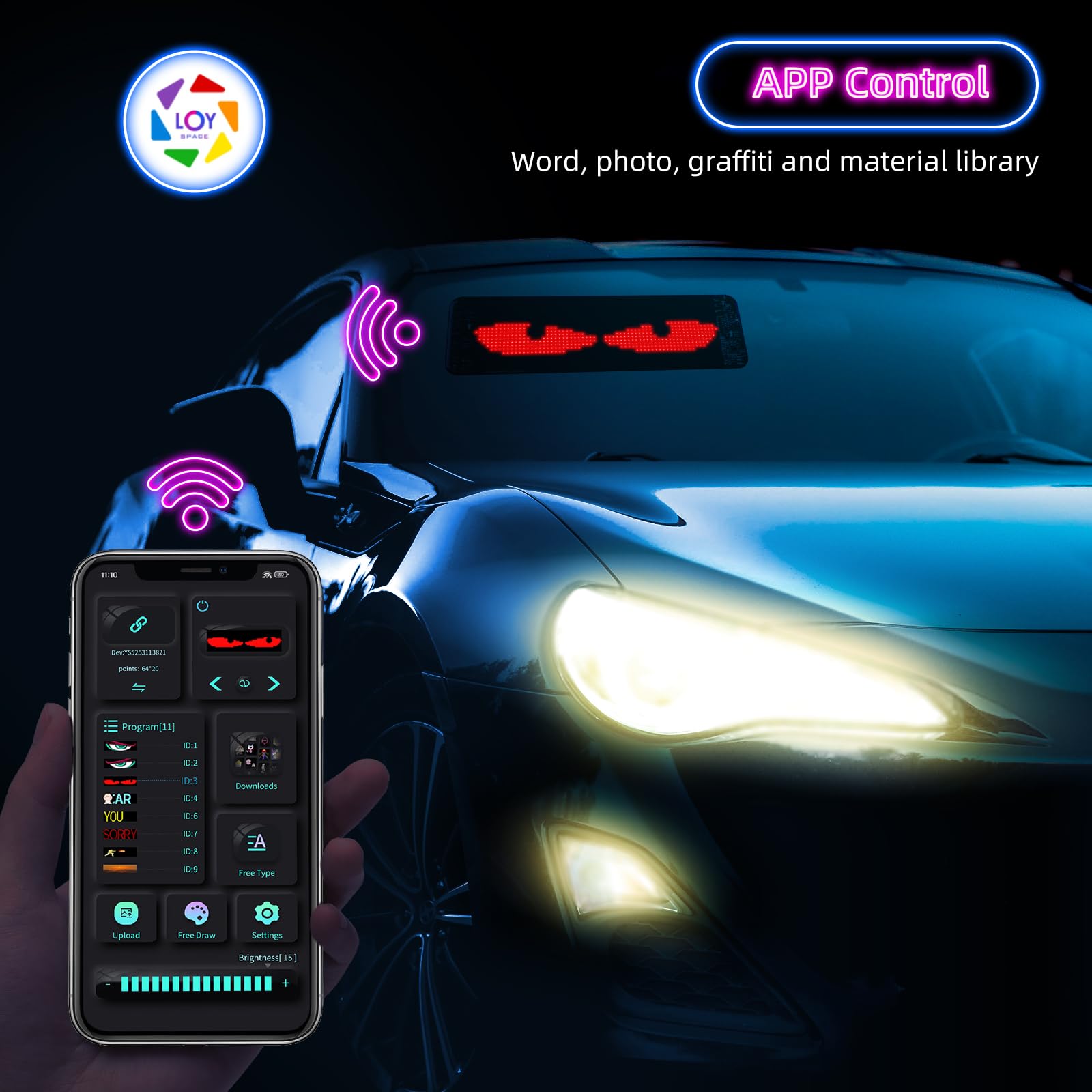 Tesinll Flex LED Panle, Flexible Scrolling Advertising LED Car Sign APP Control,DIY DesignText, Animations for Car Store Party Bar Hotel Concert (13.5''x4'')