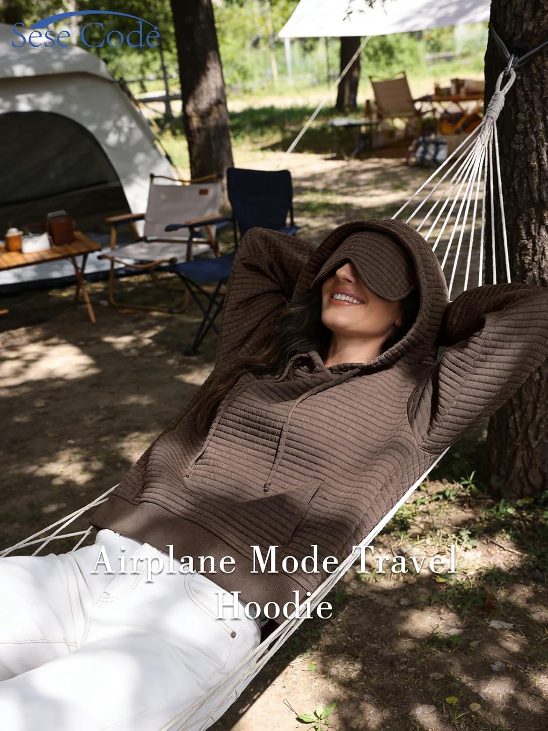 SeSe Code Hoodie With Eye Mask Waffle Hooded Sweatshirts Womens Travel Airplane Sleep Hoodies Mens Oversized Pullover - Image 2